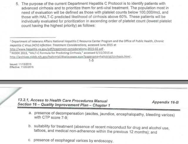 PA Dept. of Corrections protocol for (non) treatment of prisoners with critical Hep-C infections